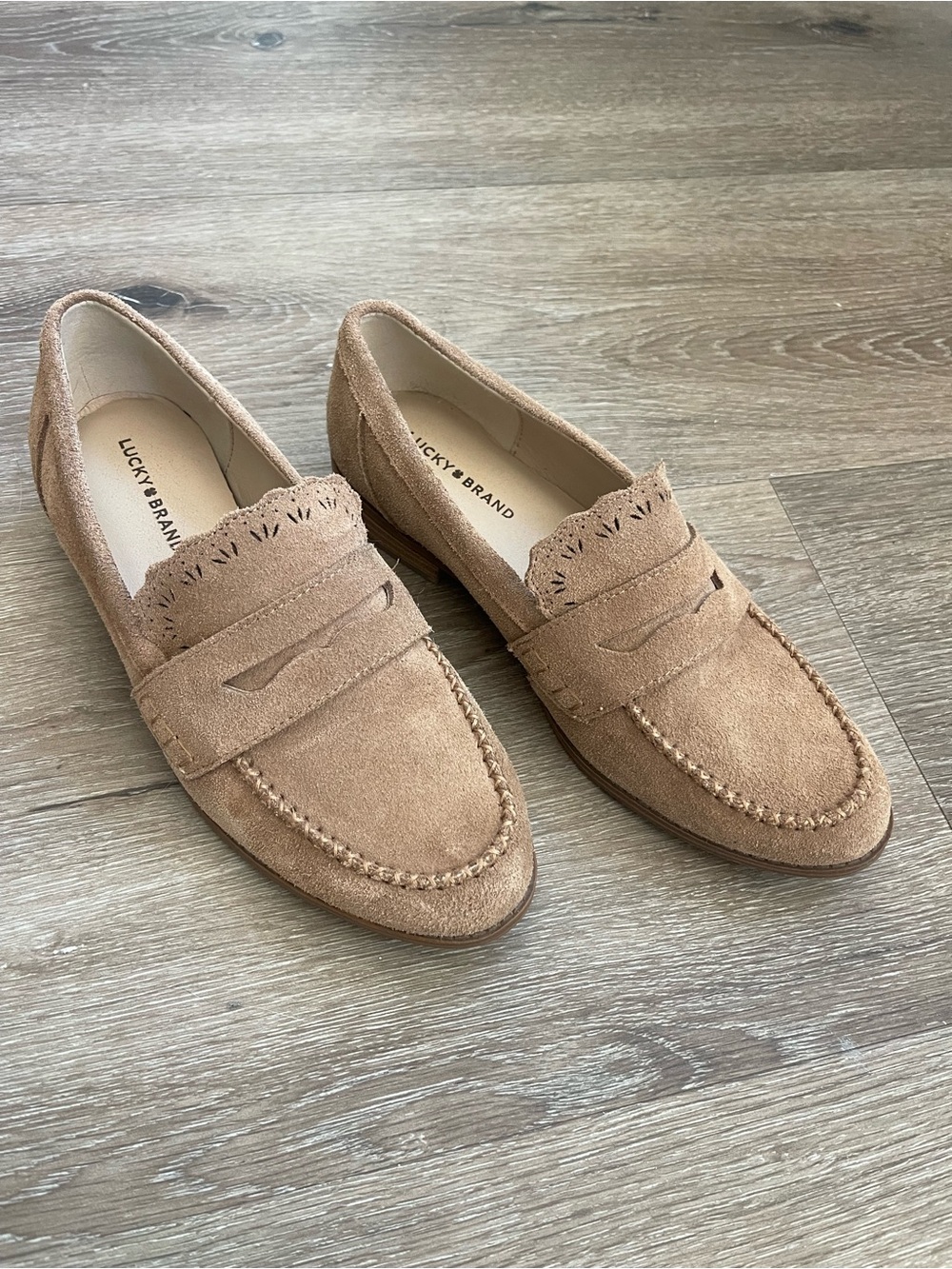 Lucky Brand women’s Suede Penny Loafers in tan
